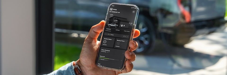 Close-up of the myGMC Mobile App with EV Features