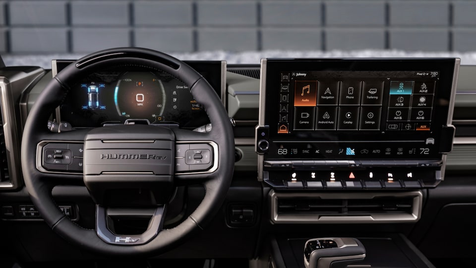 Front View of the Steering Wheel and the Control Panel of the 2025 GMC Hummer EV SUV