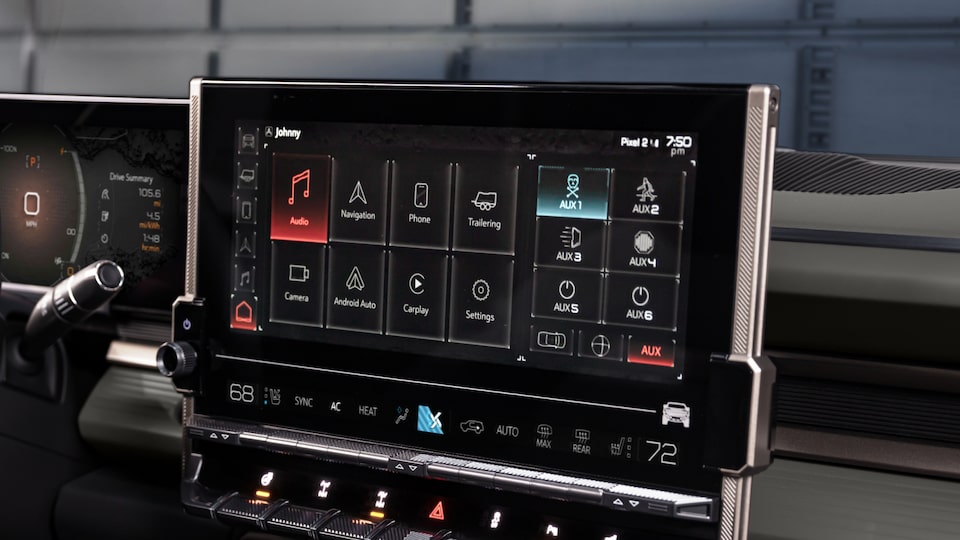 Display Panel Showing All Different Functions Such as Audio, Navigation, Camera, Etc. For  GMC Hummer EV SUV