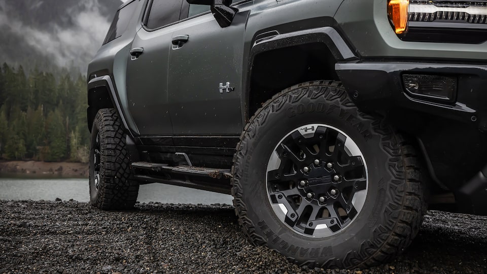 Close-up of the Tires and Rim on the GMC HUMMER EV SUV