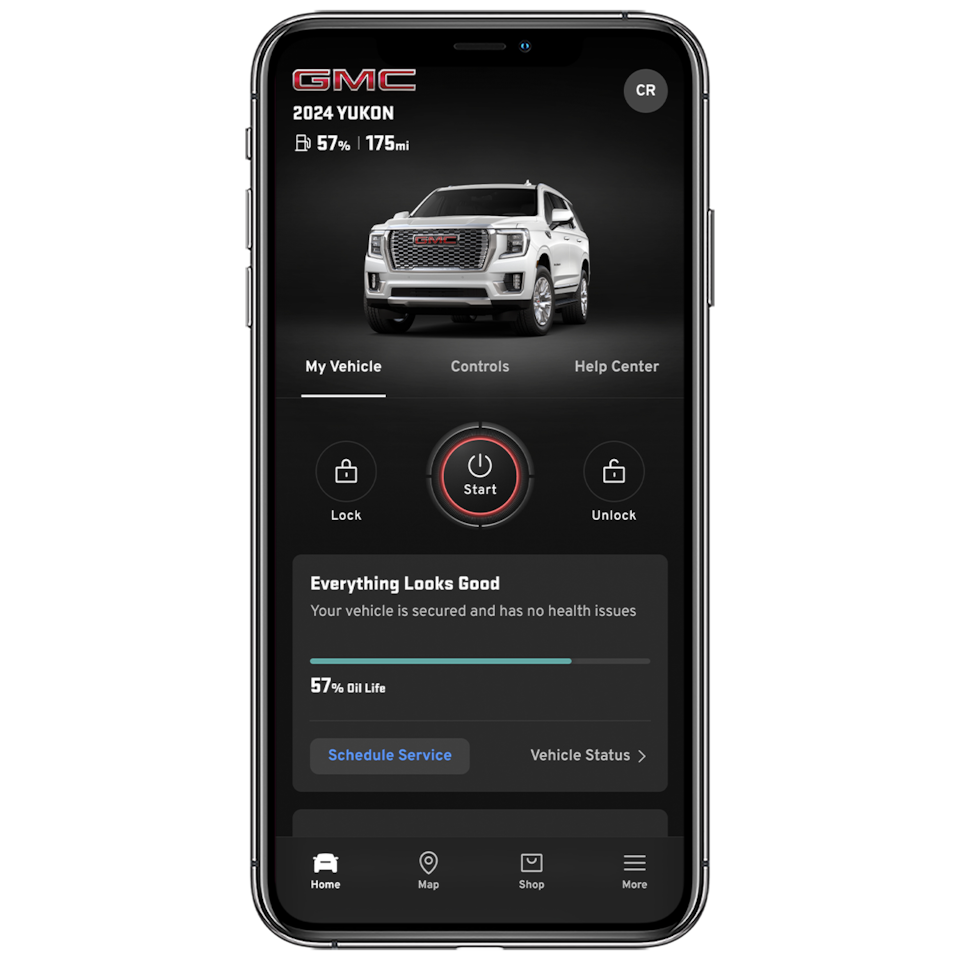 myGMC App Home Screen Open on a Smartphone