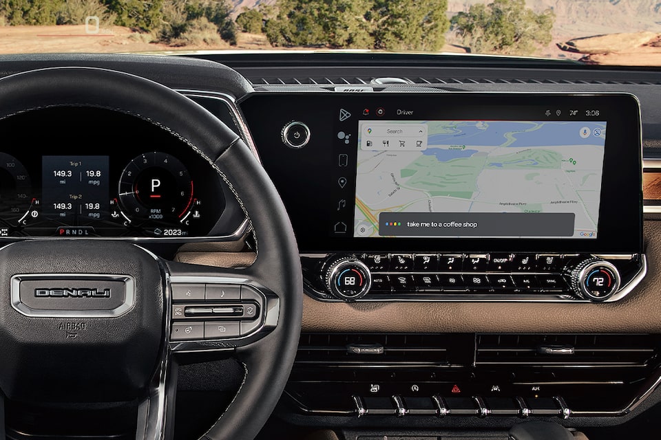 Close-up View of the Infotainment System in a GMC Vehicle With Maps Navigation in Use