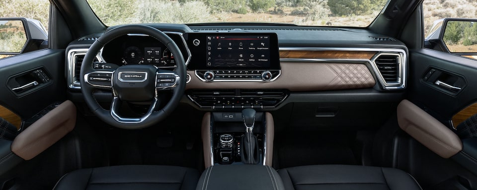 A Overview of the Front Interior Cabin of the 2024 GMC Canyon Denali