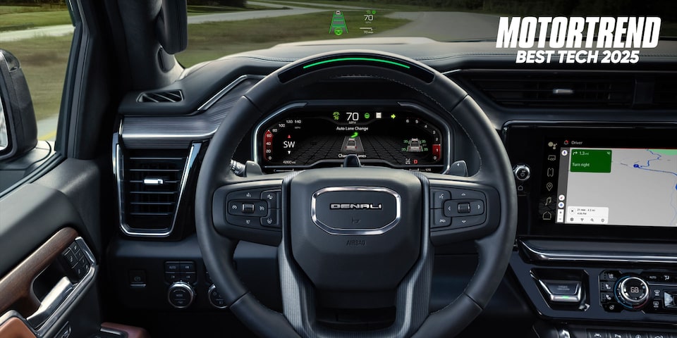 Close-Up on the Steering Wheel and Head-Up Display on the 2024 GMC Yukon