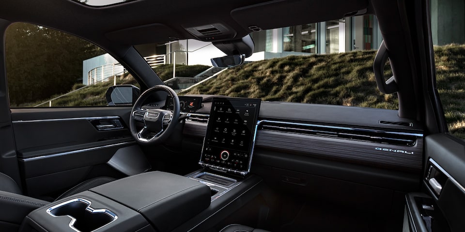 The Interior Steering Wheel and Dashboard in the GMC Sierra EV Pickup Truck