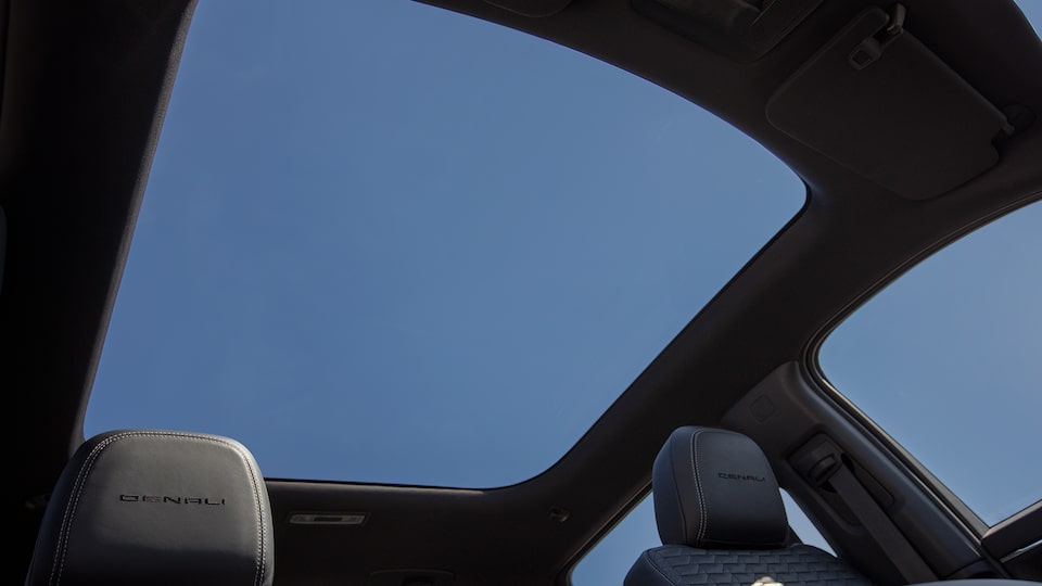 Interior View of the Panoramic Glass Roof in the Sierra EV Denali